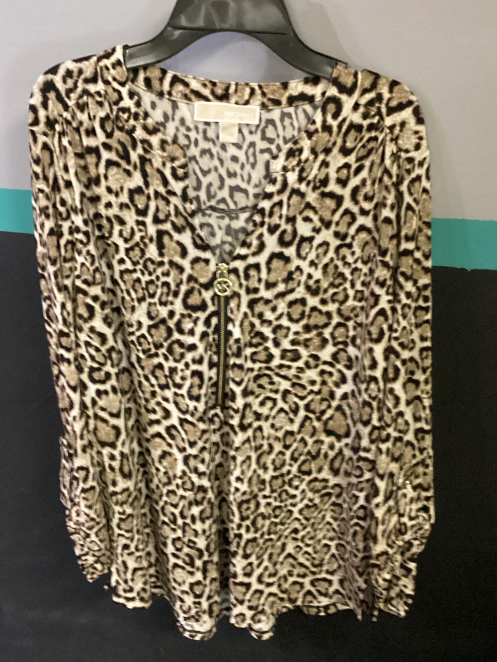 MICHAEL Michael Kors Leopard-Print Zip Front Top - Beige & Black